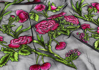Coloured Embroidery 3D Flower Polyester Lace Fabric By The Yard For Party Dress
