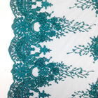 Green Color Teal Spirit Floral Bridal Beaded Lace Fabric On Mesh 100% Polyester