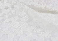 3D Polyester White Embroidered Lace Fabric , Wedding Dress / Wedding Gown Lace Fabric