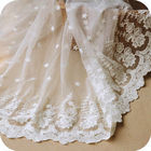 Vintage Symmetrical Floral Nylon Lace Fabric For Wedding Dress With Scalloped Edge