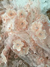 Luxury 3D Floral Beaded Bridal Lace Fabric , Scalloped Edge Wedding Gown Lace Fabric