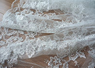 Off White Wedding Dress Tulle Lace Fabric , Embroidery Beaded Ivory Bridal Lace Fabric