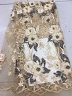 Gold Silver Sequin Fabric , Multi Colored Embroidered Floral Dress Lace Fabric For Gown