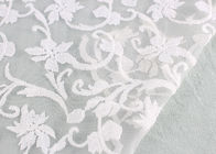 Floral Embroidered Mesh Lace Fabric , Scalloped Edge Wedding Dress Lace Tulle
