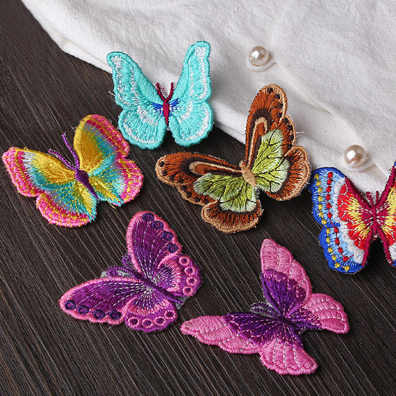 Small Butterfly Iron On Embroidered Applique Patches Cloth Badge For Clothes Customized