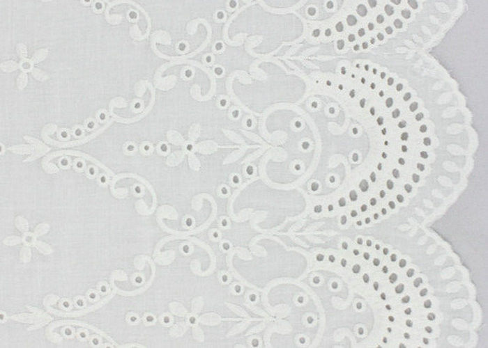 Embroidery White Cotton Net Lace Fabric , Cotton Eyelet Lace Fabric