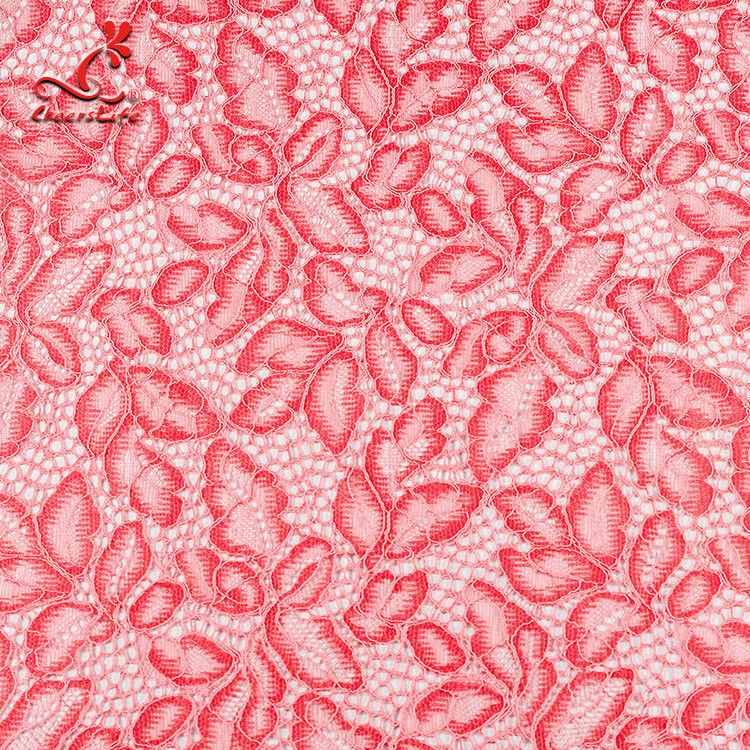 Comfortable Pink Embroidered Lace Fabric Dimensional High Stability