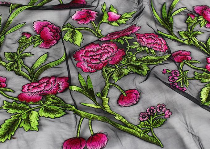 Coloured Embroidery 3D Flower Polyester Lace Fabric By The Yard For ...