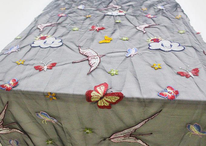 Embroidered Multi Colored Lace Fabric Mesh Fabric For Dresses Butterfly Bird Pattern