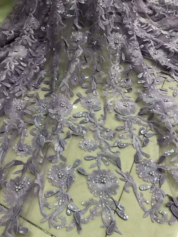 3D Flower Embroidered Sequin Tulle Beaded Lace Fabric For Wedding Dress