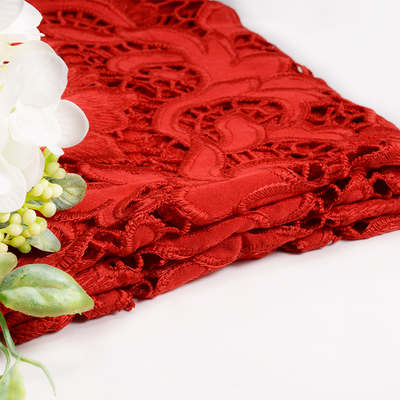 135CM 3d Red Flowers Embroidery Guipure Lace Fabric For Garment