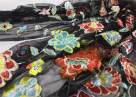 Rich Floral Embroidered Mesh Fabric For Dresses , Vintage Heavy Lace Fabric