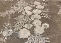 Off White Mesh 3D Flower Embroidery Beaded Lace Fabric 50" Wide 1 Yard