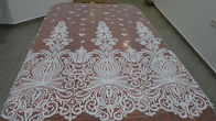 Embroidered Guipure Beaded Lace Fabric Polyester On Nylon Mesh With Flower