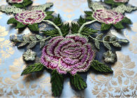 Multicolor 3D Beautiful Flower Embroidered Applique Patches For Garment / Home Textile