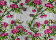 Colored Floral Embroidered Tulle Fabric With Polyester On Nylon Mesh Component