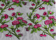 Colored Floral Embroidered Tulle Fabric With Polyester On Nylon Mesh Component