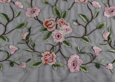 Gray Polyester Flower 3D Embroidered Lace Fabric By The Yard For Lady Dress