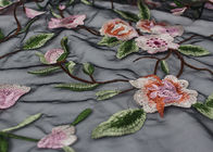 Gray Polyester Flower 3D Embroidered Lace Fabric By The Yard For Lady Dress