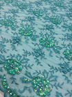 Green Scalloped Beaded Lace Fabric By The Yard For Wedding Bridals / Gowns