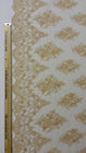 French Stretch Beige Pearl Beaded Wedding Lace Fabric With Scalloped Edge