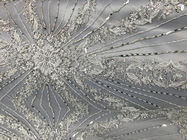 Beautiful Silver Embroidered Heavy Beaded Lace Fabric , Beaded Net Fabric 130cm Width