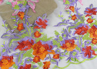 Beautiful Floral Multi Colored Embroidered Tulle Lace Fabric For Bridal Gown Dress