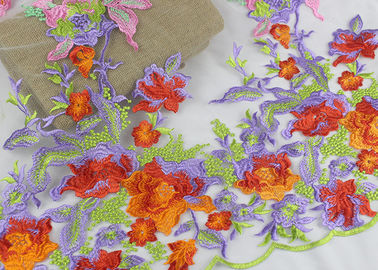 Beautiful Floral Multi Colored Embroidered Tulle Lace Fabric For Bridal Gown Dress