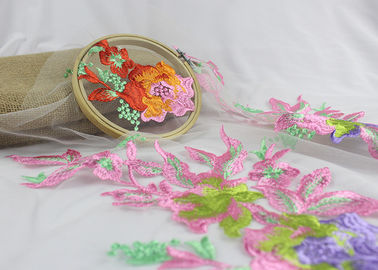 Beautiful Floral Multi Colored Embroidered Tulle Lace Fabric For Bridal Gown Dress