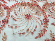 Crystal Flower Embroidery Beaded Bridal Lace Fabric For Wedding Dresses 125cm Width