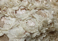 Romantic Champagne Rosette Sequin Lace Fabric , Nylon Bridal Mesh Fabric
