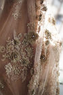 120cm Wide 3D Flower Lace Fabric , Polyester Bridal Metallic Gold Lace Fabric