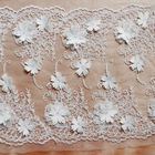 Beautiful White 3D Flower Lace Fabric , Double Edge Alencon Beaded Lace Fabric