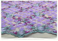 3D Flower Embroidered Stretch Mesh Fabric , Coloured Tulle Lace Fabric
