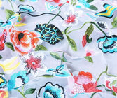 Multi Colored Lace Fabric With Embroidered Florals , Heavy Embroidered Lace Cloth