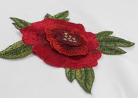 Red Flower Embroidered Applique Patches Sew On 16*16 cm For Clothing Decoration