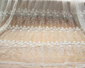 Embroidery Floral White Tulle Lace Fabric For Dress Clothing / Scarf / Curtain 51.18" Wide