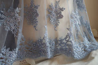 Pale Blue Beaded 3D Flower Lace Fabric By The Yard For Wedding Dress