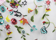 Beautiful Flower Embroidered Net Lace Fabric , 3d Flower Lace Fabric 100% Polyester