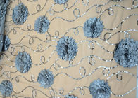 3D Embroidered Flower Sequin Lace Fabric With Cirrus Beaded For Ceremony Gown