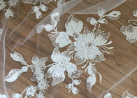 Rich Beaded Flower Net Fabric With Sequins , Bridal Lace Fabric By The Yard