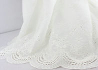 Embroidery White Cotton Net Lace Fabric , Cotton Eyelet Lace Fabric With Scalloped Edge