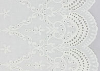 Embroidery White Cotton Net Lace Fabric , Cotton Eyelet Lace Fabric With Scalloped Edge