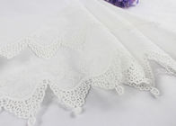 Cotton Floral Embroidery Wide White Lace Trim , Wedding Lace Ribbon By The Yard