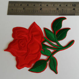 Flower Embroidered Iron On Appliques , Large Red Rose Floral Patches For Clothes