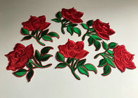 Flower Embroidered Iron On Appliques , Large Red Rose Floral Patches For Clothes