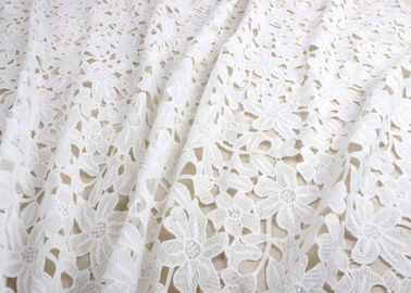 Ivory Guipure Cotton Stretch Lace Fabric By The Yard With 3D Flower Design