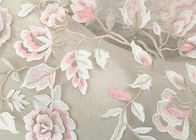 Exquisite Multi Colored Lace Fabric with Blush Pink And Metallic Yarn Embroidered