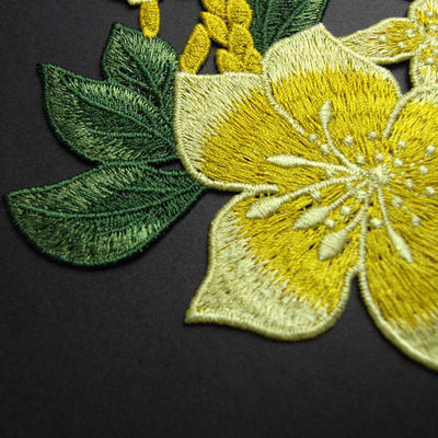 Yellow Flower Sew On Embroidered Patches Lace Appliques For Clothing