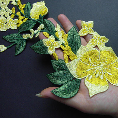 Yellow Flower Sew On Embroidered Patches Lace Appliques For Clothing